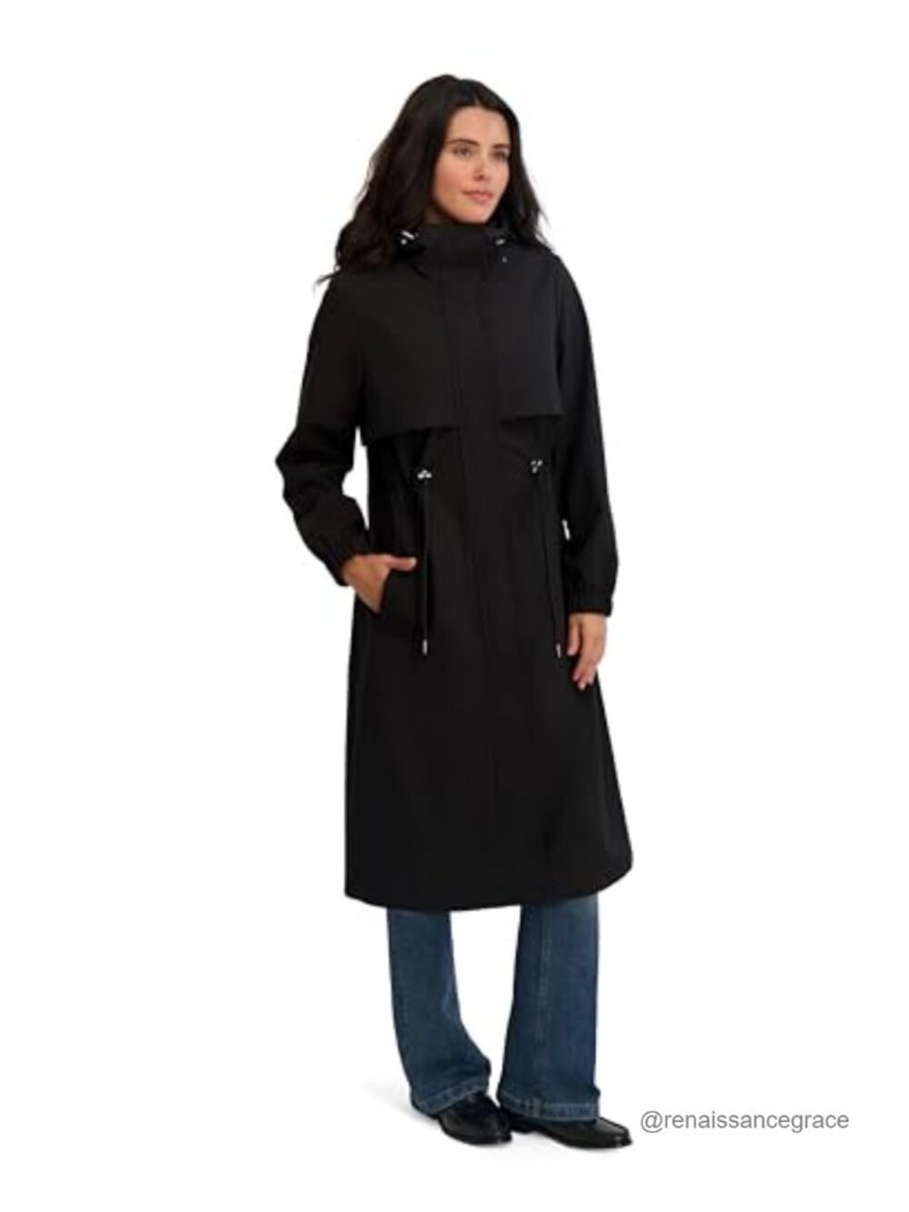 Softshell Trench Coat Long Rain Jacket Zip Snap Hooded